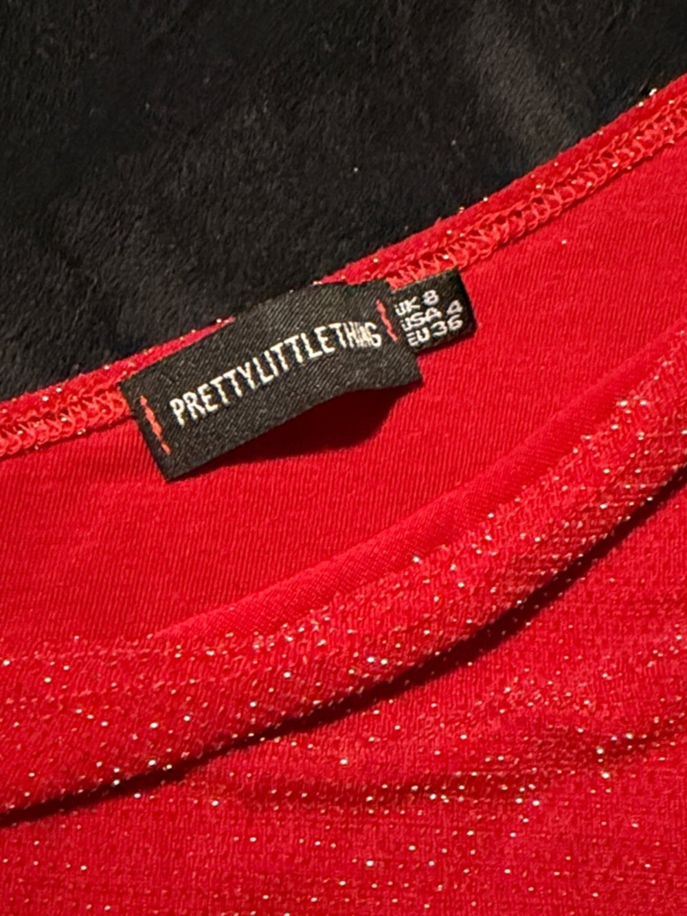 PrettyLittleThing Red Glitter One Shoulder Crop Top US 4 Party Clubwear - Picture 3 of 7